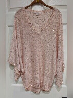 Boston Proper Blush Pink Sequin V-Neck Sweater